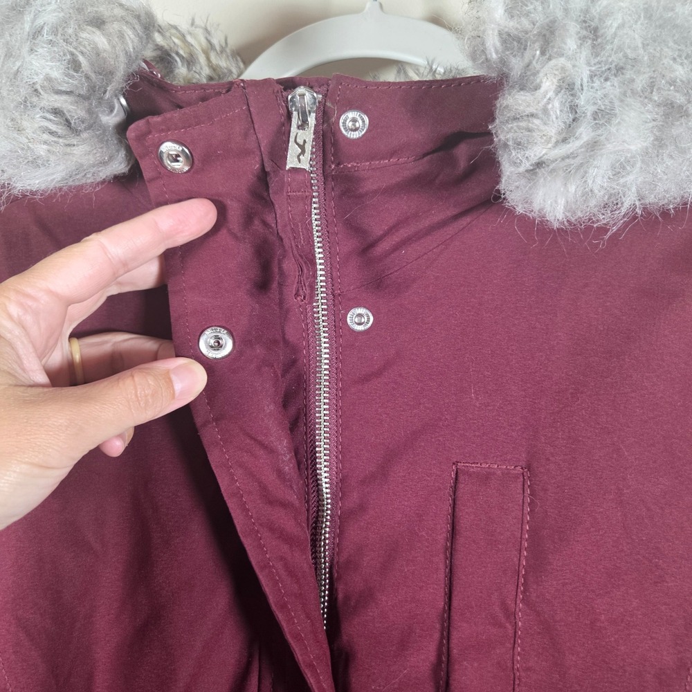Hollister Parka Jacket Womens M Burgundy Faux Fur Hood Heritage Stretch Utility - Picture 5 of 16